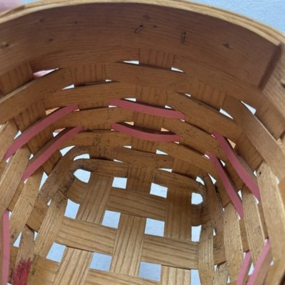 Peterboro Basket Co. 150th Anniversary Wood Hanging Basket Pink Accents